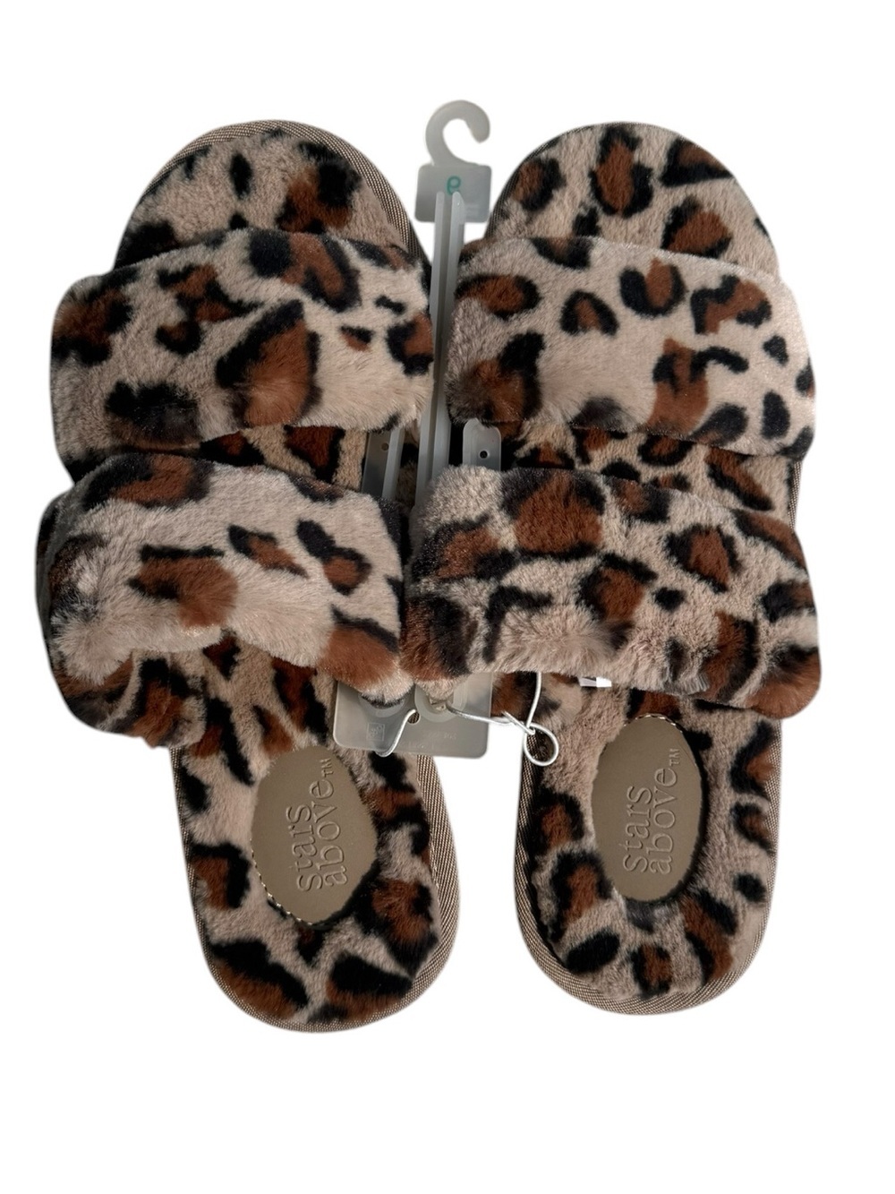 NWT Stars Above Leopard Faux Fur Crossband Slippers Size 9